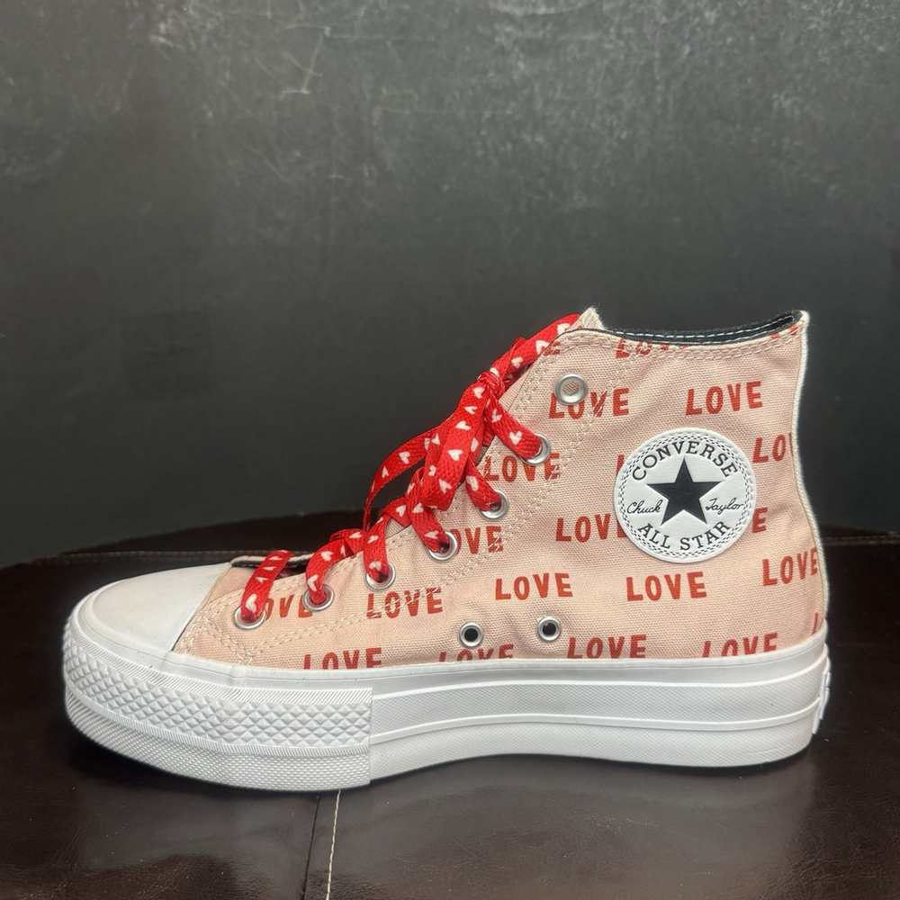 Converse Chuck Taylor All Star Platform Sneakers Size:8 High-top “Love”Pink EUC - Picture 9 of 11